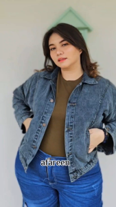 AFAREEN - Jaket Jeans Wanita Jumbo /Jaket Jeans Denim Cewek Big Size LD 122 cm
