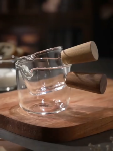 Milk Jug Glass Mini Saucepan Wood Handle Syrup Sauce Creamer Espresso Jug Mangkuk Saus Mangkok