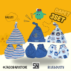 3 Set Topi Bayi dengan Sarung Tangan dan sarung Kaki Bayi Newborn SNI Varian Army Pelangi