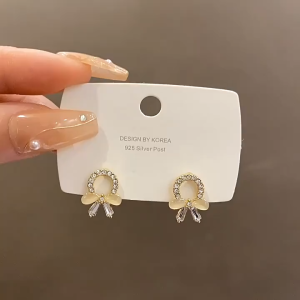 Anting Gold Kristal Elegan Earrings Silver Sterling Anting Wanita Hijab Style Korea