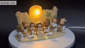 full set with base Christmas Gifts Cartoon Born Manger Saint Character Resin Craft Ornaments Home Decoration with light