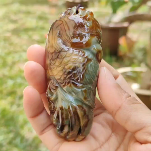 Rare Quality Brown Redish and Green Natural Type A Jadeite Jade crafted with Parrot can be use for display for as a hand-held piece with certificate weigh 133.29 grams measurement 85.6 * 36.6 * 21 mm (hand3)