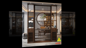 Vách ngăn phòng khách vách ngăn tủ kệ bằng gỗ 4VTK12- Nội thất lắp ráp Viendong adv
