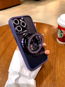 Protokol Mewah: Protector Kamera Glitter & Bracket Magnet Transparan untuk iPhone 15 Pro Max