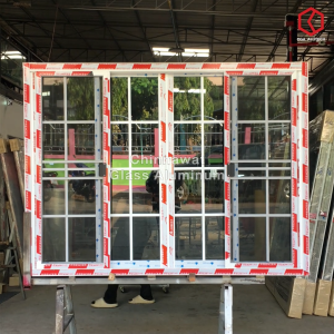 200x150 หน้าต่างบานเลื่อนอลูมิเนียม 4 ช่อง ตกแต่งลายลูกฟัก เสริมเหล็กวงกบ คุ้มค่าคุ้มราคา อลูมิเนียมหนา1มิล กระจก5มิล