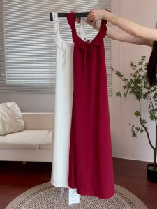 ✅【READY STOCK AT PERAK】Beryl WomenS Flounces Suspender Long Dress Solid Color Slim Style Dress