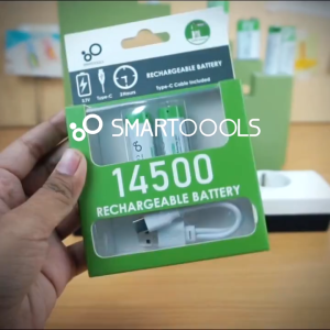 Baterai Cas Isi Ulang 14500 Smartoools Powerbatt 2pcs 3.7V Type-C USB Rechargeable Lithium Li-Ion Battery Charge