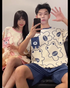 Sleepsway 91808 ชุดนอนแบบเซ็ตคู่ขาสั้น ลายน้องหมีผ้าฝ้ายเกรดพรีเมี่ยมใส่สบาย