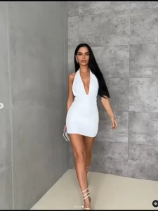 Đầm gợi cảm nóng bỏng cổ chữ V hở lưng váy ngắn eo-cinch xếp li xếp mông váy dành cho nữ