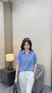 lingscoph  Formal Blouse L-XL V-Neck Long Sided Stripe Casual & Fashion Wear Women  3020