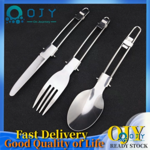 【Local shipment】Foldable Cutlery 3 in 1 Camping Spoon with Storage Bag Ultralight Utensils for Backpacking Hiking Camping 3pcs/set Stainless Steel Portable Folding Spoon and Fork Travel Outdoor Fork Spoon Set Folding Tableware Swiss Cutlery