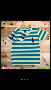 😚เสื้อเด็กโต เด็กอ้วน เสื้อยืดโปโลลายริ้วปักม้าเสื้อคอกลม