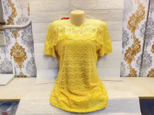 AN-2206 Big Size Lace Blouse Top Round Neck Short Sleeve Casual Mothers Top Elegant Womens Tops High Quality