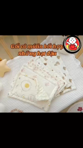Gối cho bé sơ sinh xô muslin cao cấp thấm hút thoáng mát gối ngủ cho bé lót nhung hạt đậu Happy Store