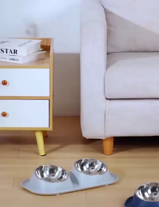 Tilted Removable Double Stainless Steel Cat Dog Food Bowls Mangkuk Kucing Pet Small Medium Dog PP Stand Water Bowl