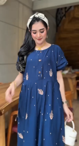 Daster Wanita Jumbo - Dress Chibi Busui Motif Ilalang Dress Hamil Bahan Rayon Tebal