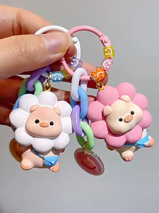 พวงกุญแจ จี้ตุ๊กตาการ์ตูนหมู ดอกทานตะวันน่ารัก ขนาดเล็ก สวยหรู แฟชั่น  ตุ๊กตาการ์ตูนสวยหรู Sun Flower Pig