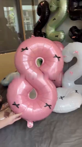 (Giảm Giá) Bong Bóng Số Tuổi Màu Vàng Gold Đính Kèm 5 Nơ Trang Trí Sinh Nhật Phụ Kiện Chụp Ảnh Sinh Nhật