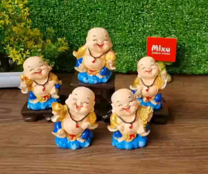 Bộ 05 tượng Di Lặc 9cm sơn nhũ vàng cao cấp