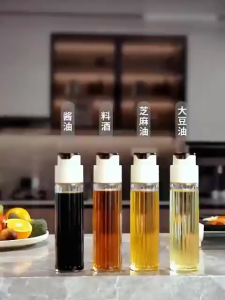 Botol Minyak Kaca Tutup Otomatis Model Tinggi Bergaris / Tempat Penyimpanan Kecap Saus