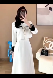 COD ONE SET ROK DAN Blazer Tweed Crop Wanita Elegan Korea Blazer | Jaket Wanita Korean Style Lengan Panjang | Terbaru Baju Atasan Wanita