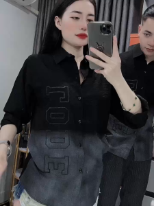 Áo sơ mi đũi tay dài nam họa tiết thêu chữ trước ngực 2 màu chất vãi đũi  dày dặn from thoải mái