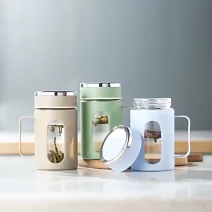 Gelas Kaca Gagang / Gelas Shell 500 ML Kemasan Box/Cangkir Minum Motif Kotak/Mug Cangkir