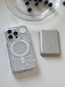 แป้นยึดกระเป๋าสตางค์แม่เหล็กเคสโทรศัพท์ชาร์จไร้สาย Magsafe สำหรับ iPhone 15 14 13 12 11 Pro Max เคสส่องแสงวิบวับ เคส ไอโฟน 11