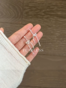 FEARLESS Ballet Style Ribbon Bow Earrings Light Luxury High Grade Earrings for Women Korean Sweet Earrings