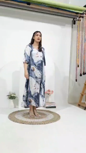 Daster Rayon Motif Floral Jumbo Nyaman untuk Tidur - Warna Navy