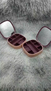 กล่องใส่เครื่องประดับพกพา กล่องใส่เครื่องสำอาง มีกระจกในตัว ขนาดเล็กน่ารัก กล่องเก็บเครื่องประดับ