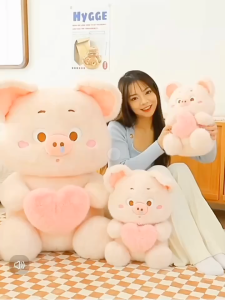 Thú nhồi bông heo rút tim đáng yêu - Size từ 30cm đến 50cm - Quà tặng gấu bông heo ôm tim có thể kéo ra được.