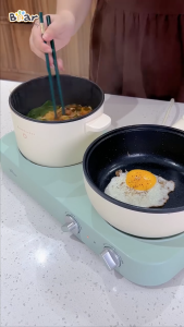 Bộ Bếp Điện Đôi Bear Kèm Nồi Chảo Đa Năng Hấp Luộc Chiên Tiện Lợi Tiết Kiệm Chi Phí Dễ Vệ Sinh SB-BD02N - Bản Quốc Tế Bảo hành 18 Tháng