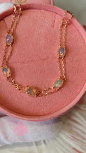 Rosenmarry/ สร้อยข้อมือพลอยแท้ โอปอล ตัวเรือนเงินแท้ 925 ชุบพิงค์โกวล จัดส่งพร้อมกล่อง RB037 พลอยแท้เสริมดวง   ของขวัญ