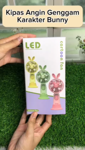 Kipas Angin Genggam Tangan Bentuk Cat Ear Imut + Lampu Dengan Stand HP / Handy Mini Fan Handheld Rechargeable Portable / Pendingin Udara Anti Panas Untuk Outdoor Travelling Konser Jalan Luar Ruangan Multifungsi Kipas LED Viral Karakter Bunny Lucu - HOMIA