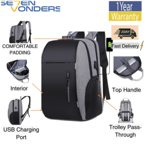 (SG SHOP) CLB0505 SE7EN VONDERS PU COVERED CANVAS BACKPACK LAPTOP WALLET FLASK PEN SLOT USB