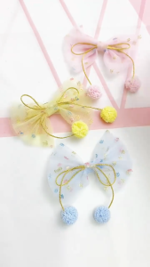 Jepit Rambut Anak Pita Motif Rumbai Bola & Jepitan Rambut Korea Lucu