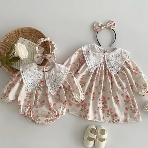 Romper Dress Bayi Free Bando Jumper Baby Girl Baju Anak Perempuan Cewek Motif Floral Bonus Bandana