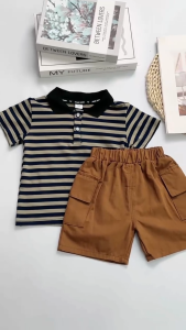 0-5 tahun setelan jas anak laki Musim panas Garis-garis kaos polo set pakaian bayi katun Set dua potong casual tampan pakaian anak