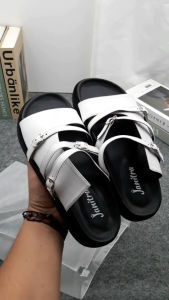 JANITRA OFFICIAL || Elaina Sandal Wanita Platform Hitam Putih Gesper Sendal Perempuan Sol karet