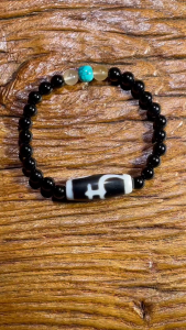 1pcs/lot Natural Black and White Vase Pattern Agate Dzi Bracelet 30×10mm Turquoise and white crystal beads Ethnic style taki