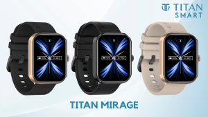 Titan Mirage with 4.97 cm AMOLED Display and AOD Functional Crown BT Calling Smartwatch with Brown Leather Strap