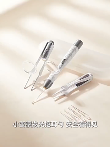 Ear Spoon Cleaner LED Light Kids Baby Safe Cleaning Flashlight Earpick Earwax Remover 8X Magnification Chargeable