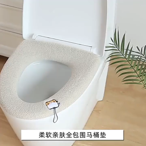 AT.Store แผ่นรองนั่งชักโครก แบบผ้าถักนุ่มล้างทำความสะอาดได้ ความยืดหยุ่นสูงสําหรับห้องน้ำฤดูหนาว หรือตกแต่งห้องน้ำ