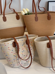 New cotton rope woven bag womens large capacity shoulder bag high-end commuter tote bag
