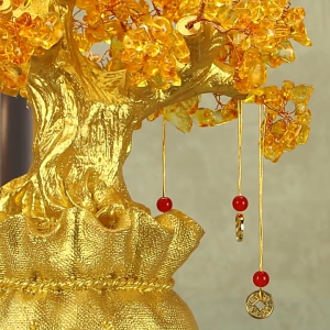 摇钱树 金钱树 (送吊坠 底座) 风水树 水晶树 风水摆设品 Crystal Tree Feng Shui Money Tree Fortune Ingots Tree feng shui items Home Decor 黄水晶元宝聚财树 家居客厅酒柜玄关办公室装饰工艺品
