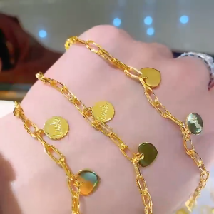 Pure Saudi Gold 24k Nasasangla love round bracelet womens lucky heart bracelet personality fashion jewellery gift