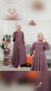 Gamis Amira Trendi Long Dress dengan Motif Polos - Bahan Crepe Elastis