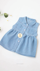 JOYFULBABY Kids Dress Anak Perempuan Popomi Denim