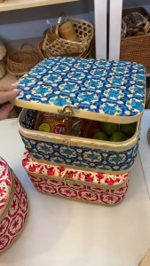 Giỏ tre vuông đựng quà BEMIAO có nắp cài khóa Hộp quà mây tre đan hoa thị tinh xảo độc đáo Tết - Trung thu